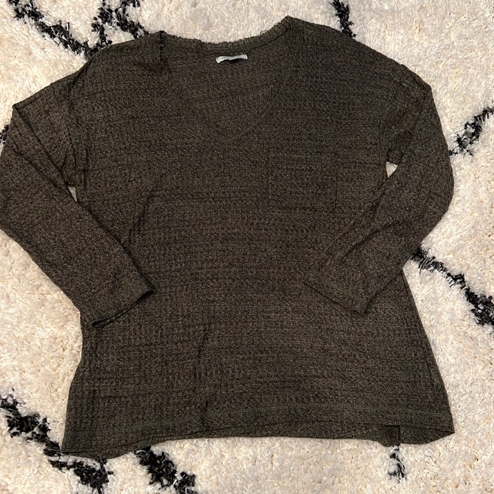 American Eagle Olive Long Sleeve Waffle Top